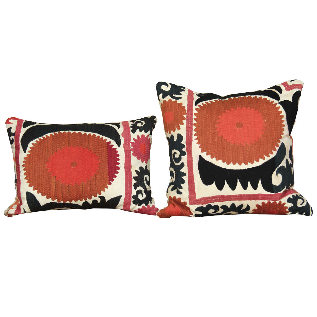 Vintage Suzani Pillows In Cream, Black, Brown And Melon at 1stdibs