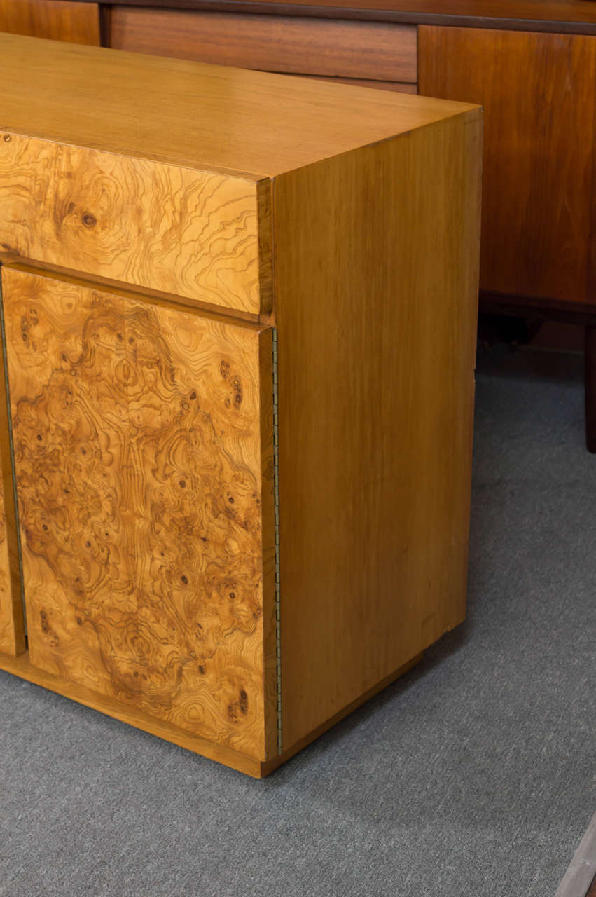 Lane Burl Olive Wood Credenza in Style of Milo Baughman at 1stDibs