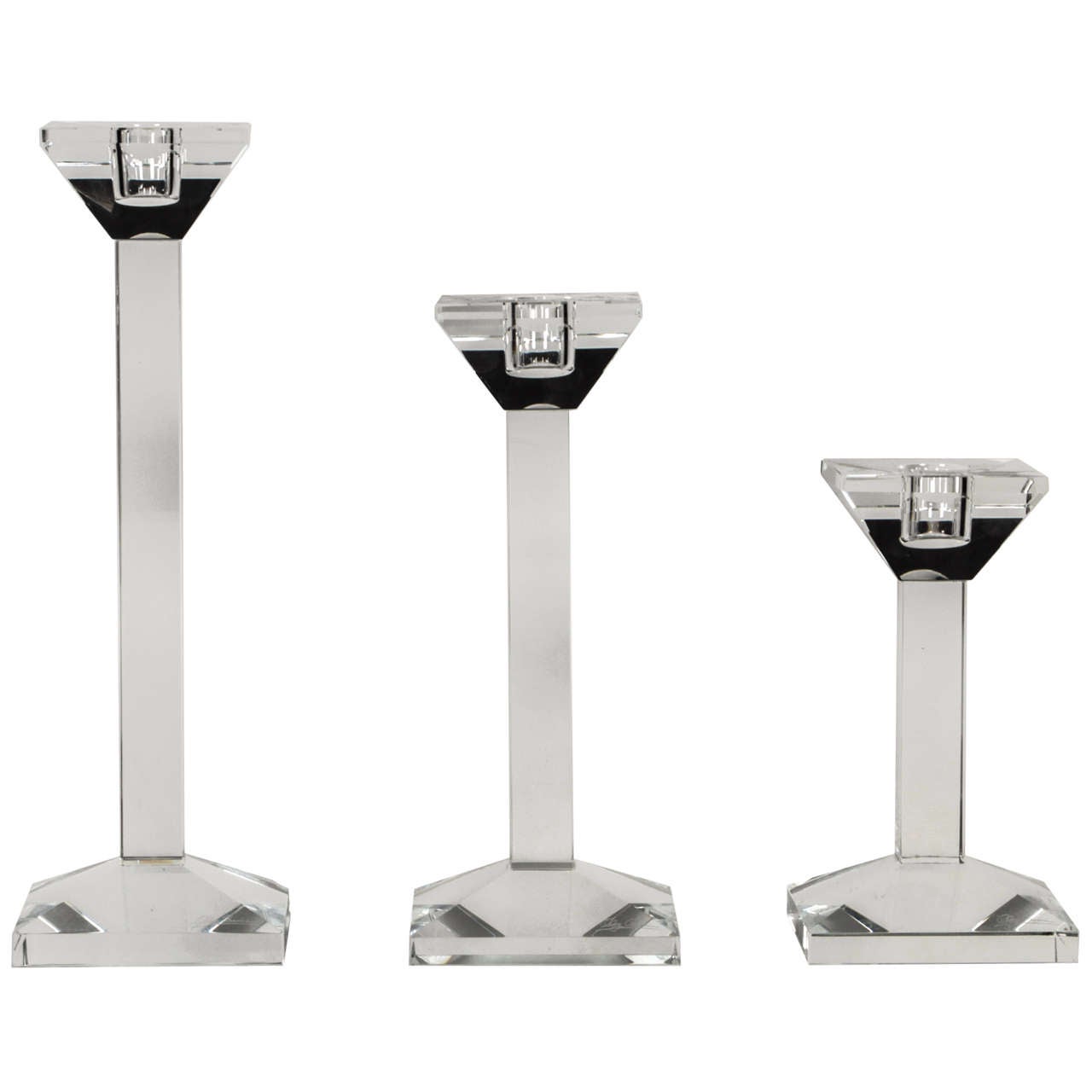 Set of Three Blown Crystal "Bone" Candlesticks by Elsa Peretti for