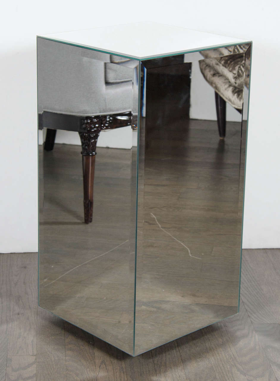 MidCentury Modernist Beveled Mirrored Square Pedestal at 1stDibs