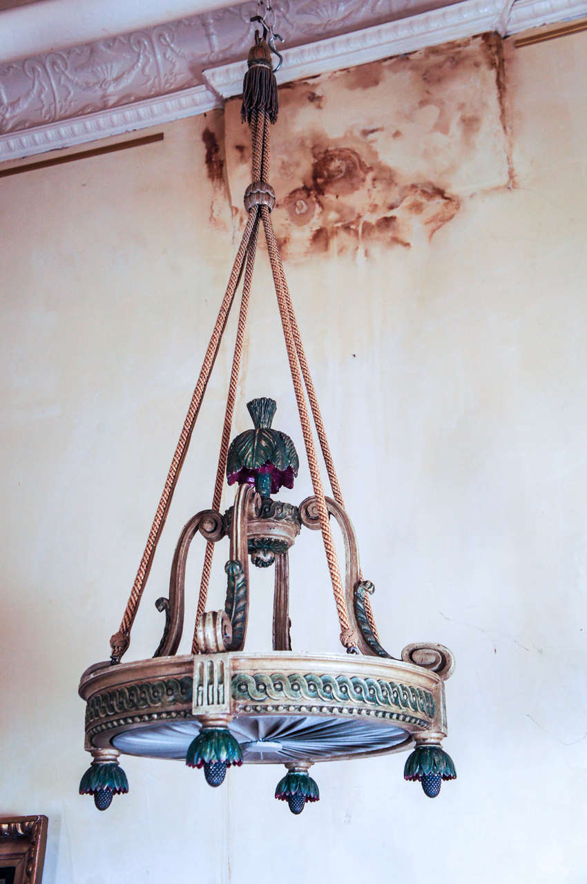 A Late 19th Century Carved and Painted Wood Light Fixture For Sale at