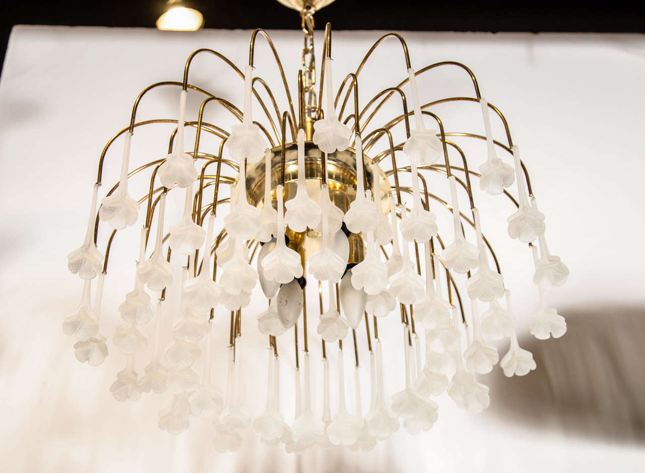 Elegant FourTier Murano Frosted Glass Floral Waterfall Pendant