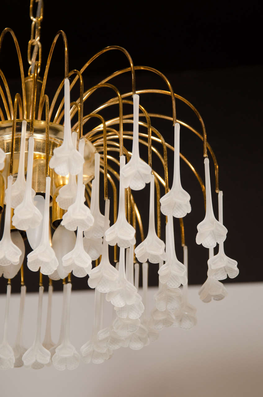 Elegant FourTier Murano Frosted Glass Floral Waterfall Pendant