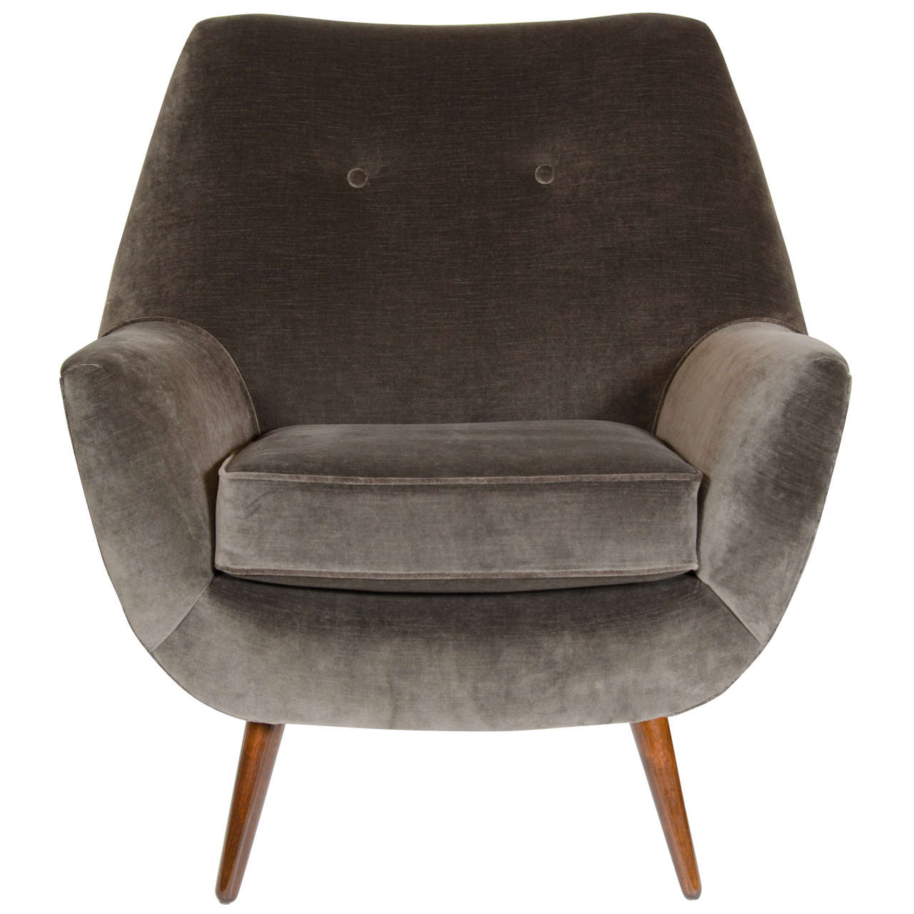 Outstanding MidCentury Modernist Chair in Lux Grey Velvet Upholstery