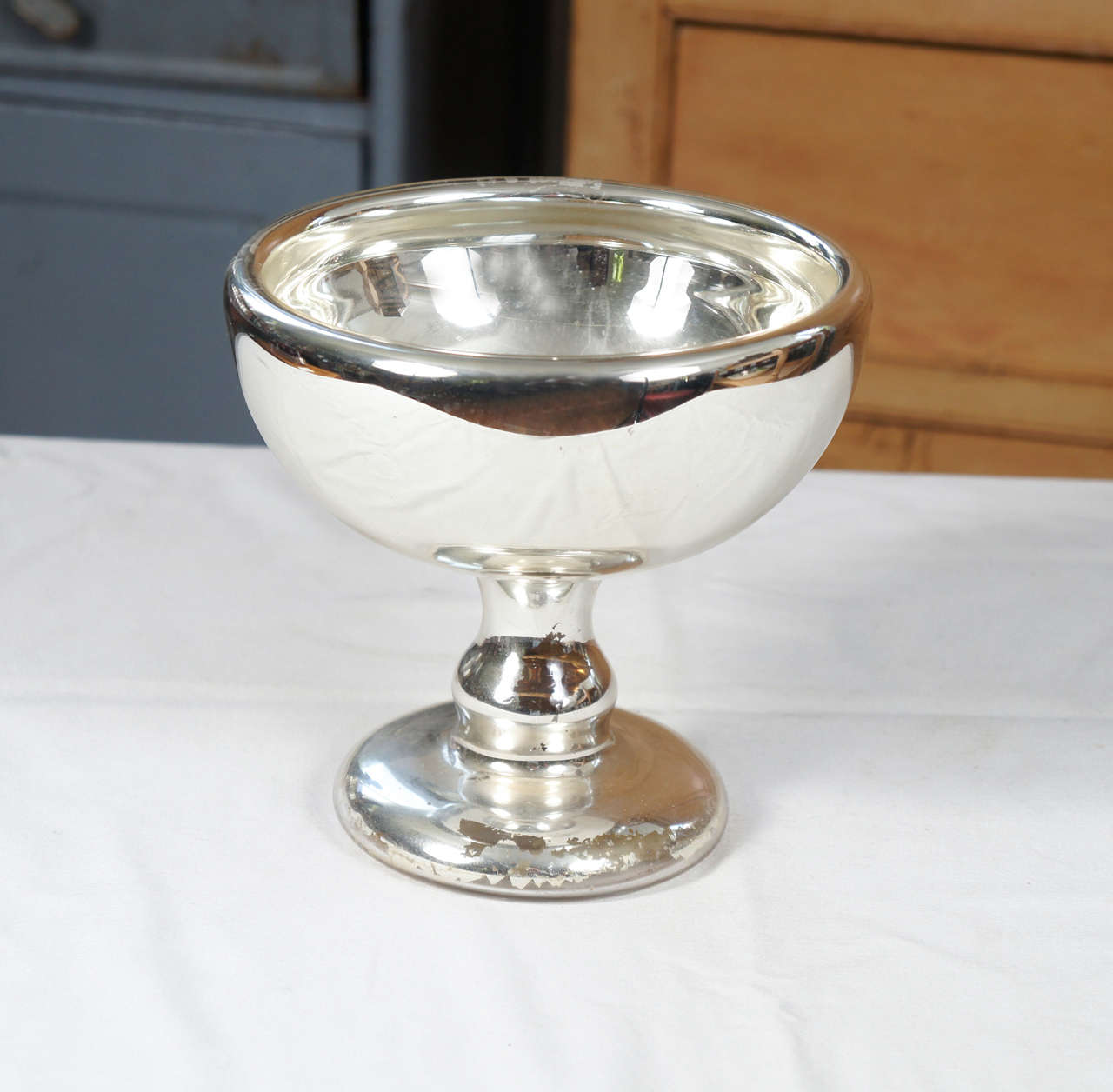 Large Mercury Glass Footed Bowl For Sale at 1stdibs
