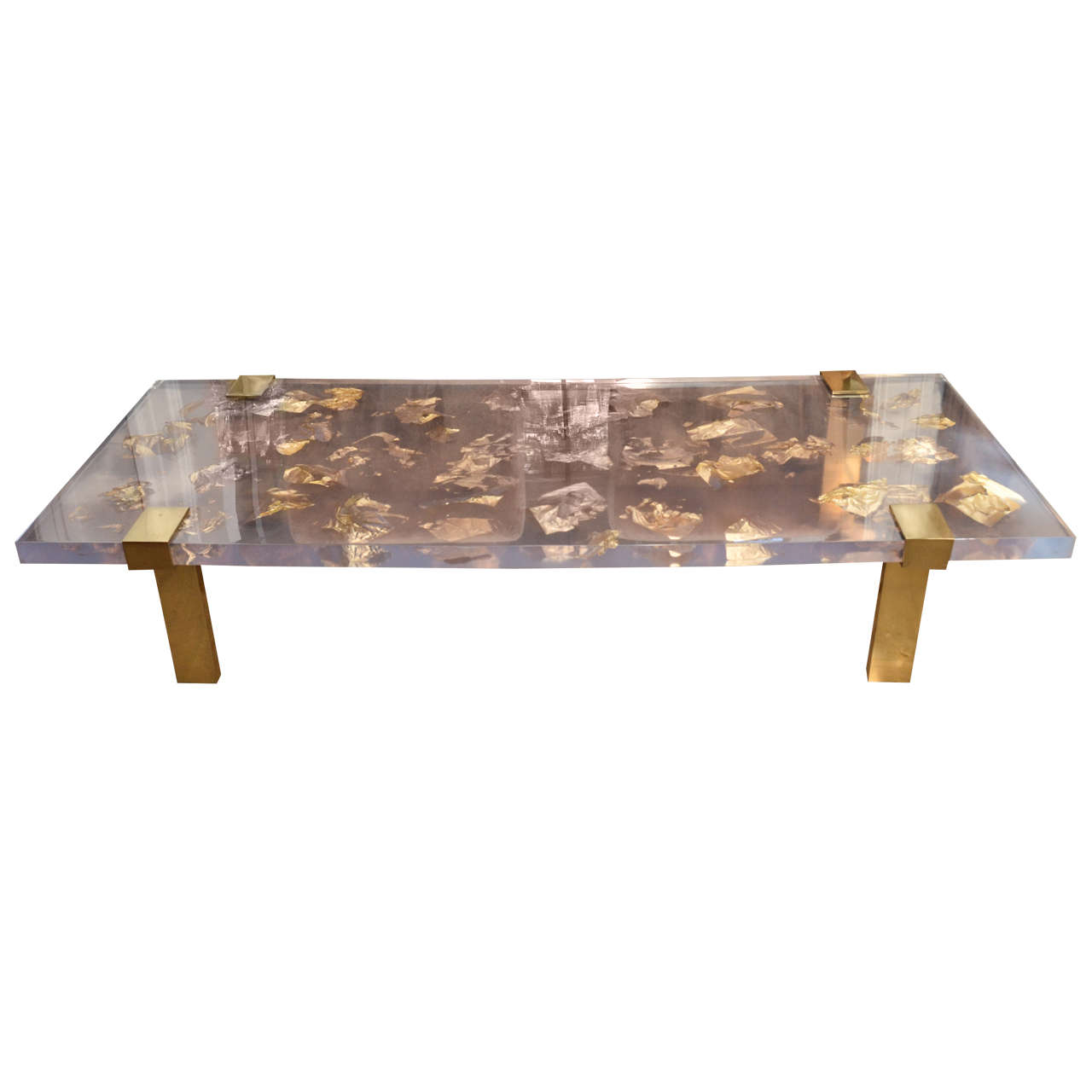 Contemporary Gold Leaf Inlay Coffee Table with Brass Frame at 1stDibs