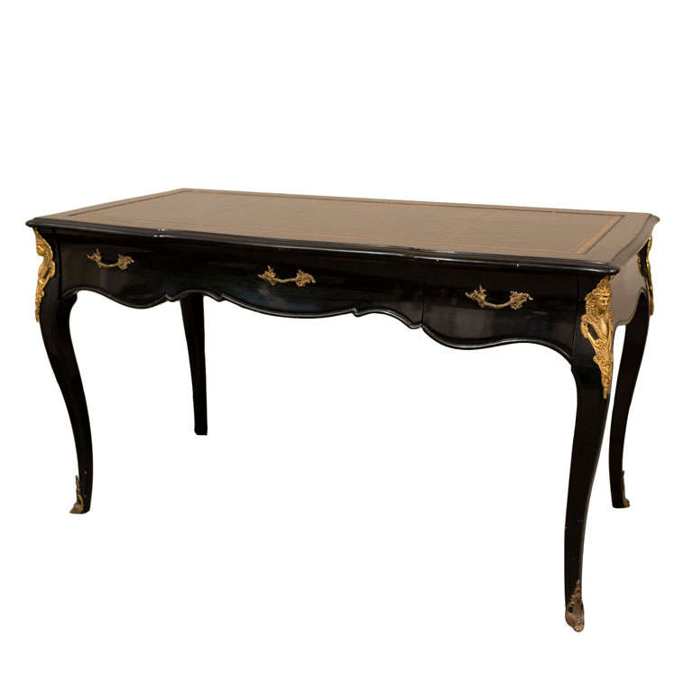 Vintage French Louis XV Black Leather Top Writing Desk at 1stDibs black vintage desk, vintage