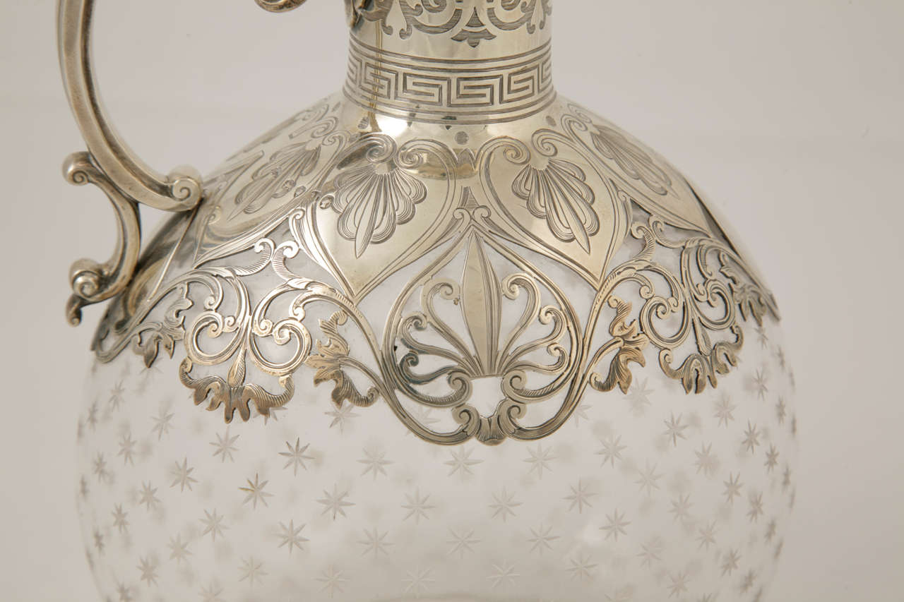 Antique Glass Sterling Claret Jug For Sale at 1stDibs