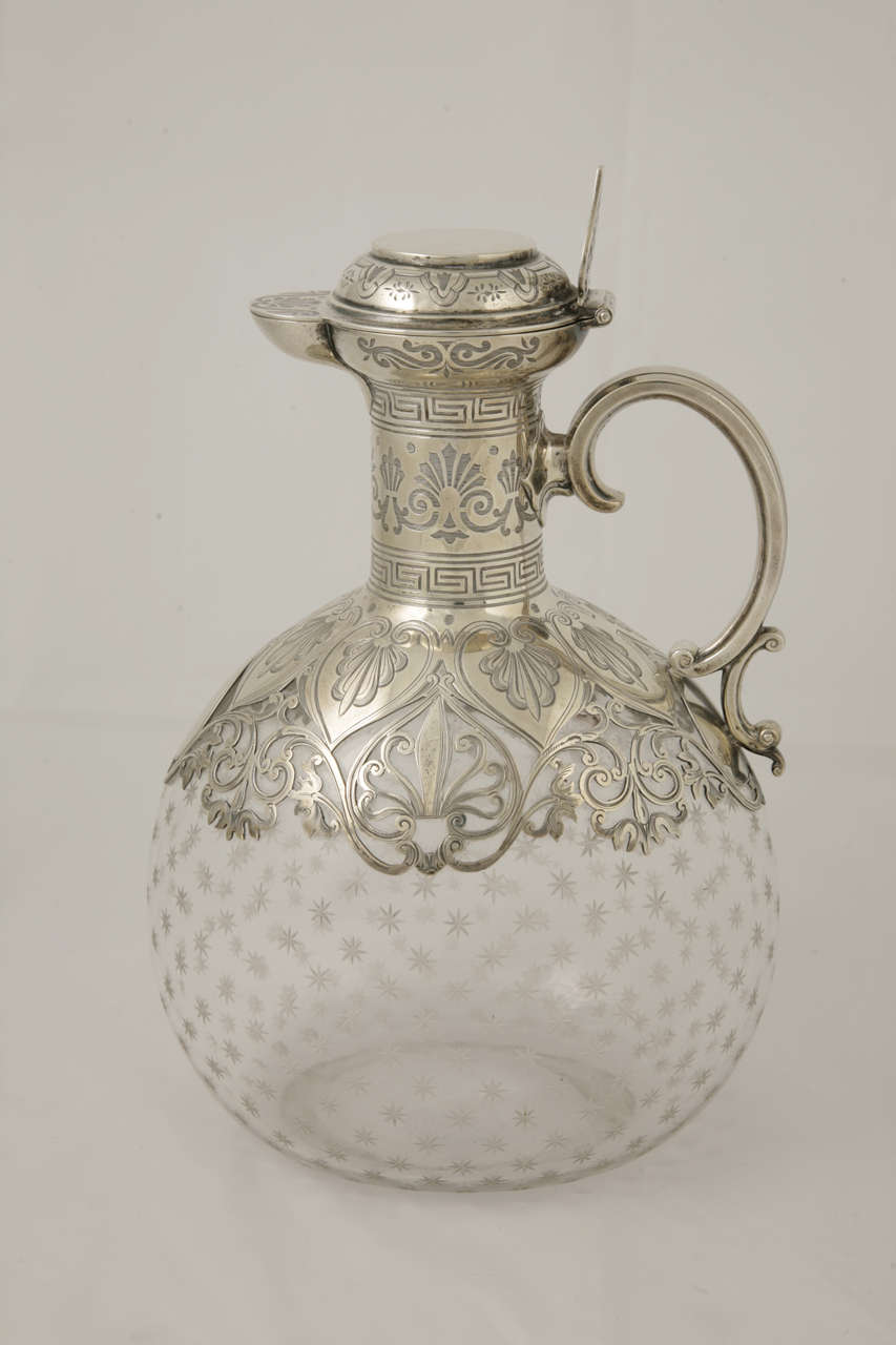 Antique Glass Sterling Claret Jug For Sale at 1stDibs