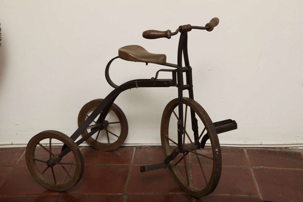 Antique Tricycle Toy in Iron and Wood from early 1900's at 1stdibs