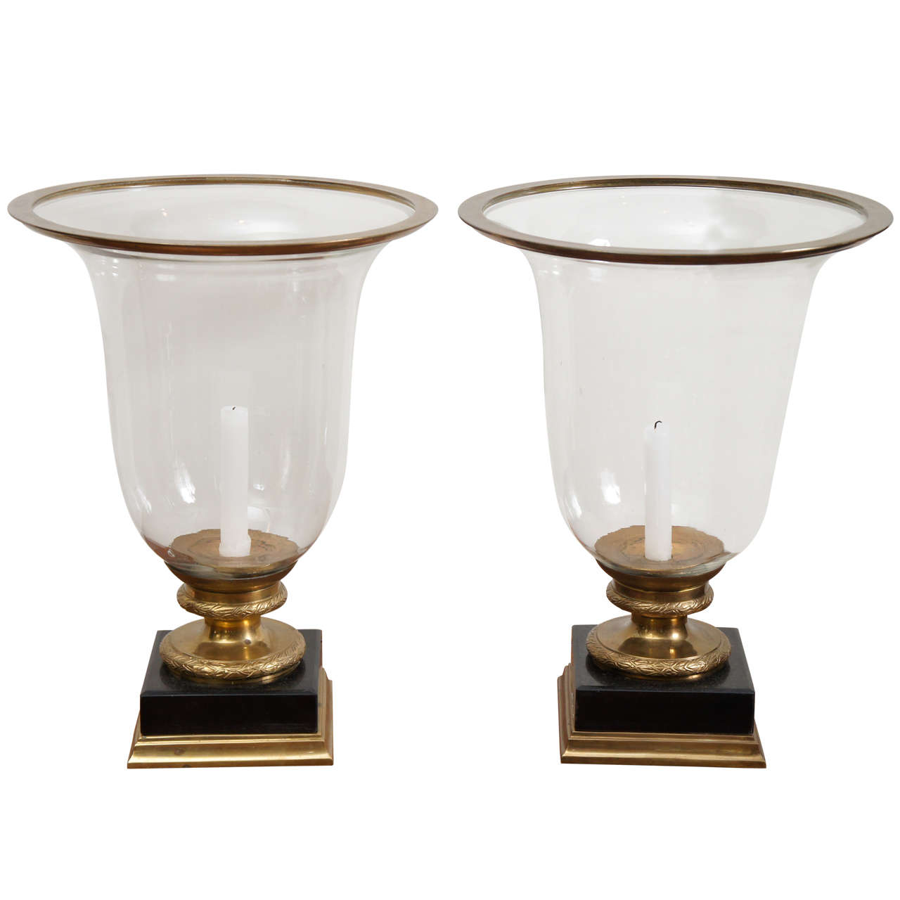 Pair Of Glass Hurricane Lamps at 1stDibs