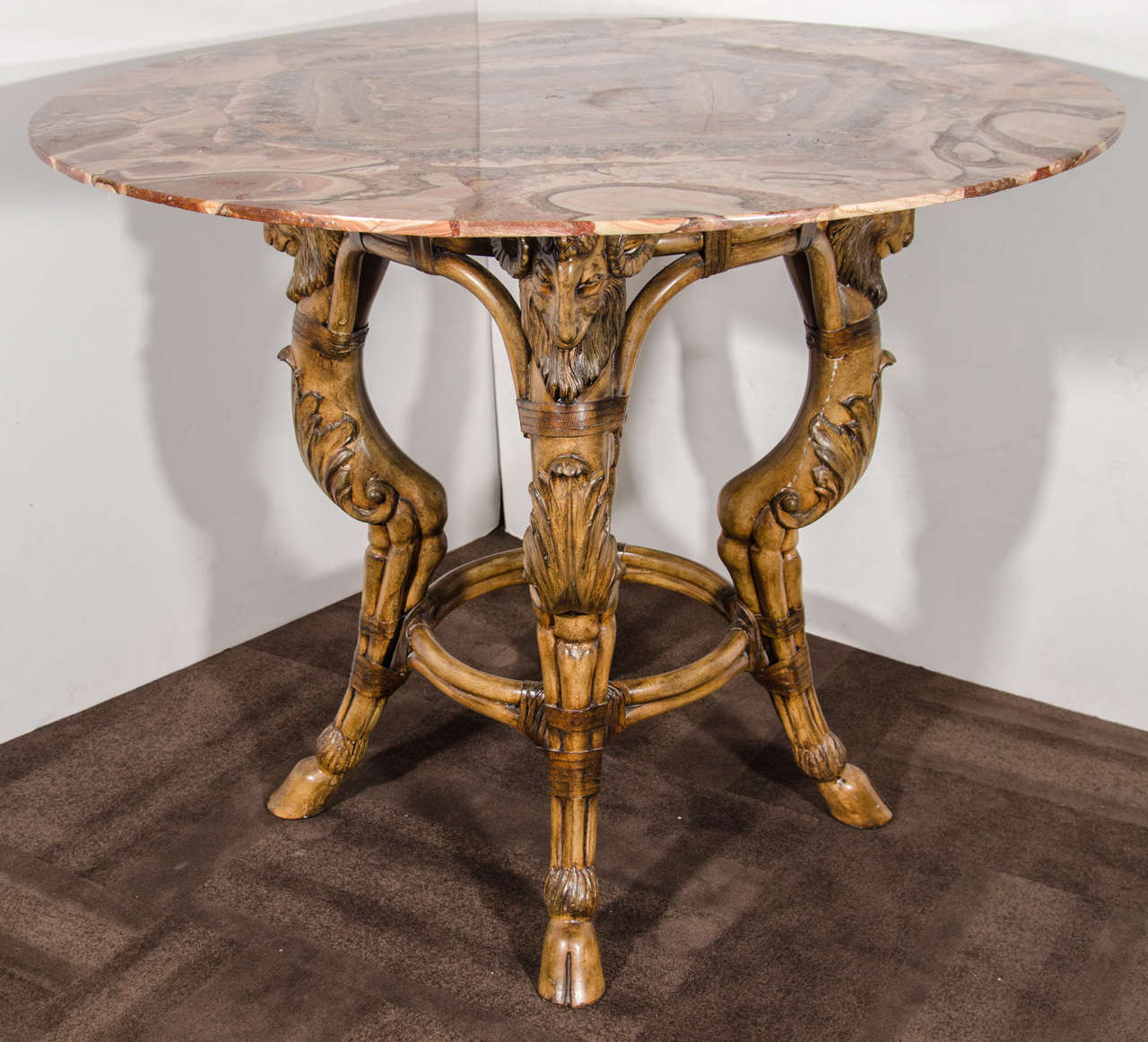 Rare Onyx Center Table with Unique Carved Wood Base at 1stDibs
