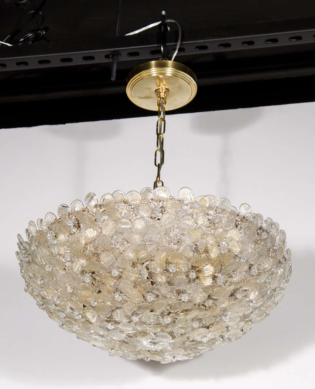 Glamorous MidCentury Dome Form Murano Glass Flower Chandelier by