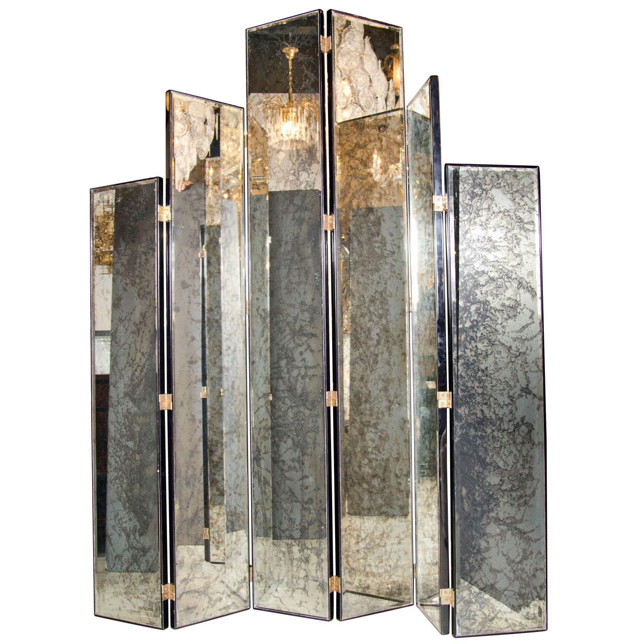 Glamourous Art Deco Skyscraper Style Mirrored Screen at 1stDibs