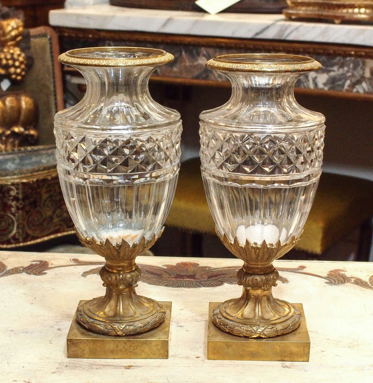 Pair of Baccarat Vases with Gilt Bronze Mounts at 1stDibs