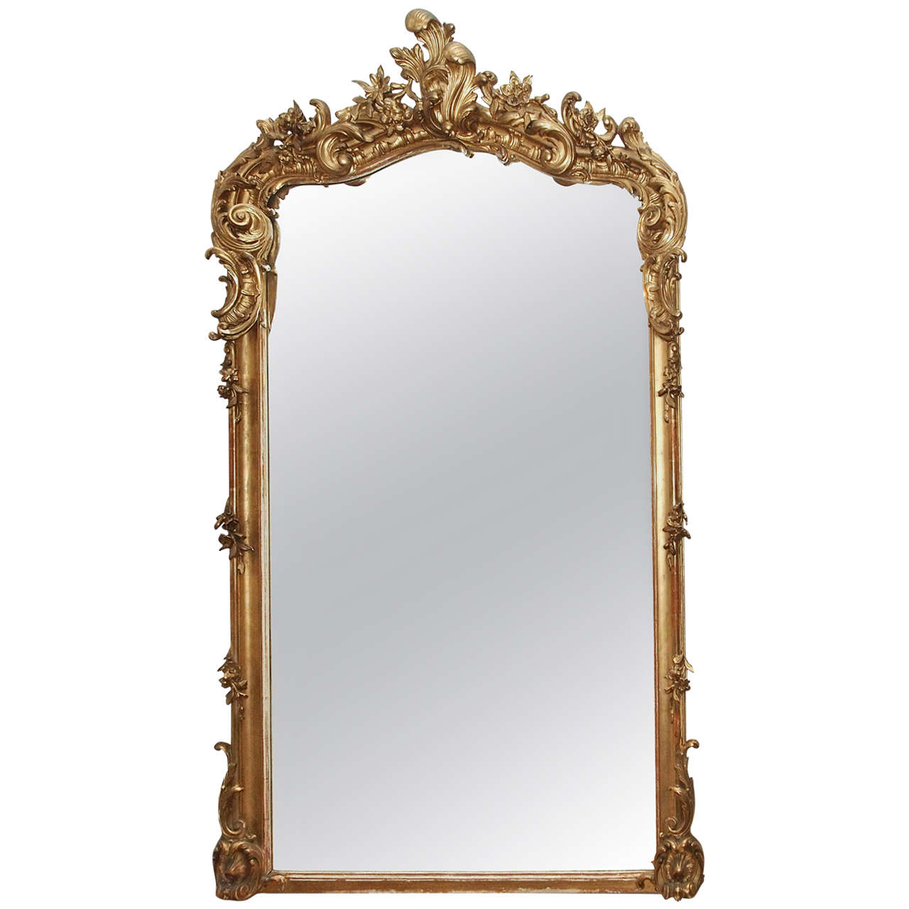 Antique French Louis XV Fine Gold Leaf Beveled Mirror at 1stDibs