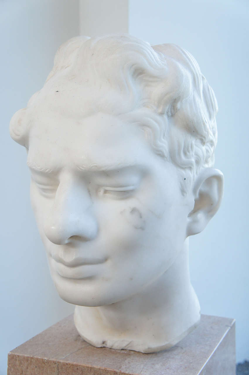 Solid Marble Male Head with Pedsetal For Sale at 1stdibs