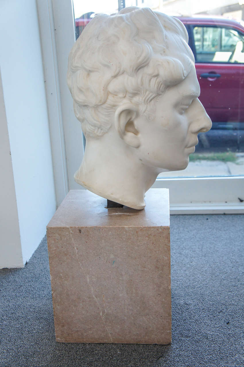 Solid Marble Male Head with Pedsetal For Sale at 1stdibs