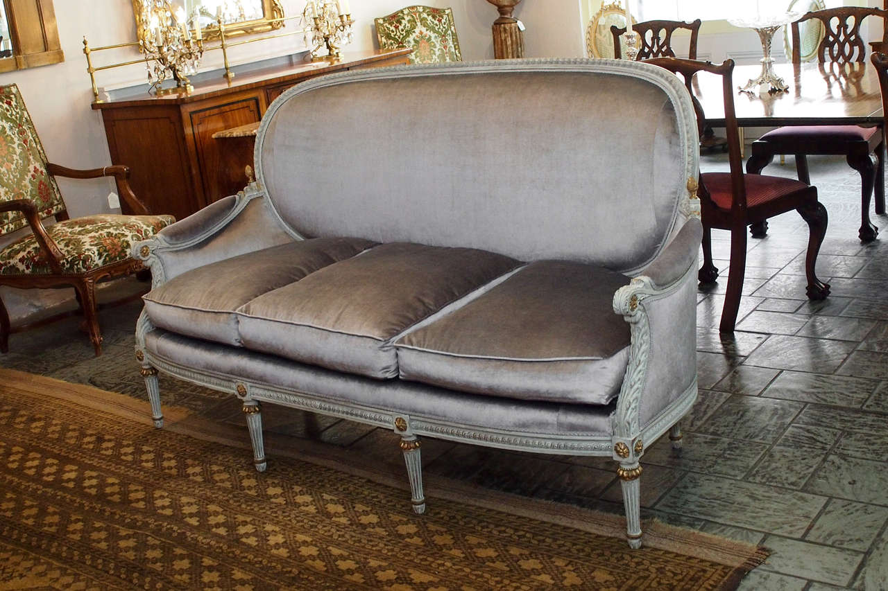 Antique French Painted Louis Xvistyle Grey Silk Velvet Sofa. at 1stdibs