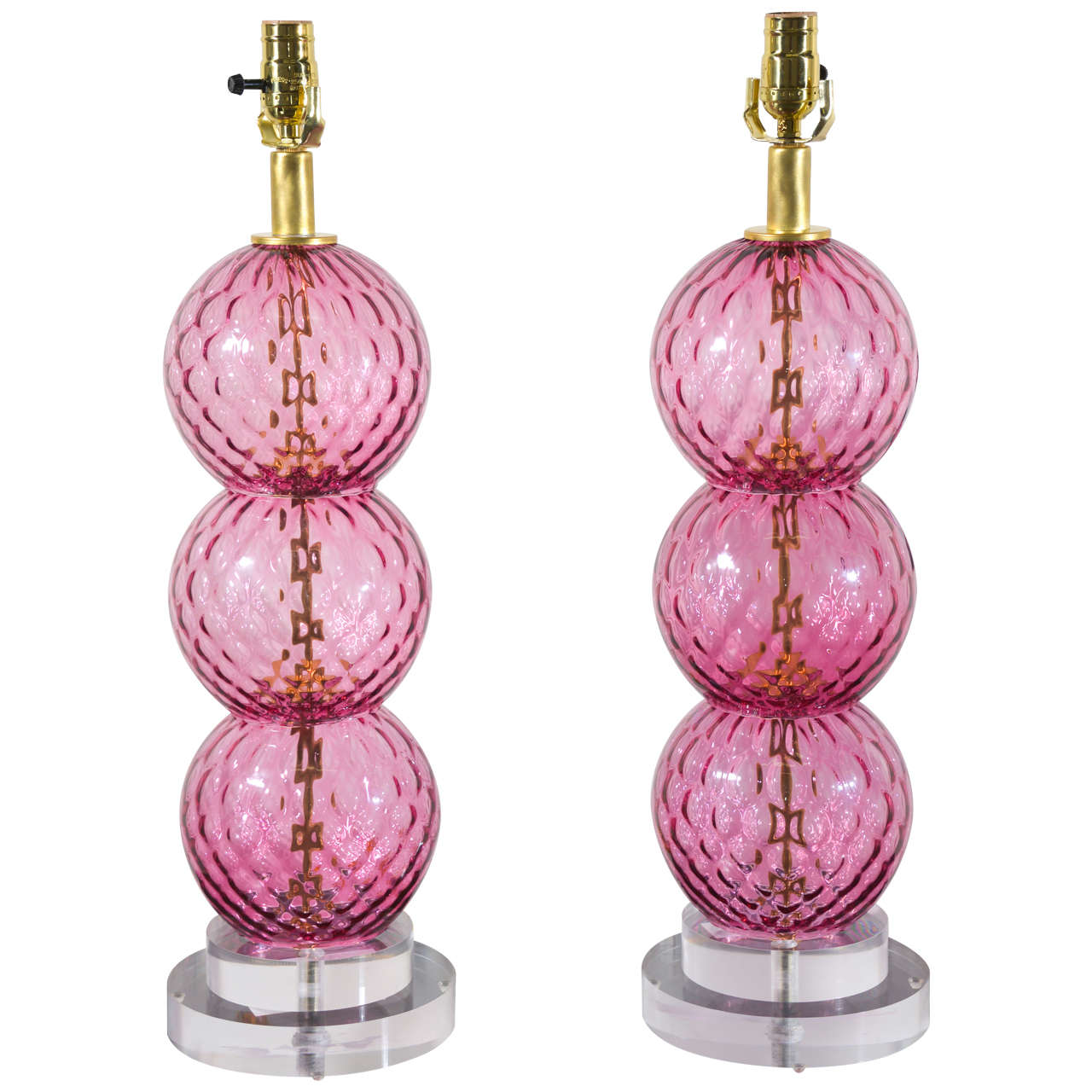 Pair of Pink Stacked Murano Glass Lamps at 1stDibs