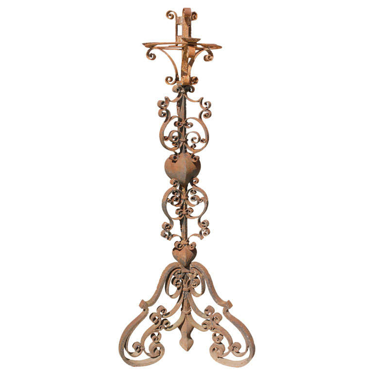 A Single Baroque Wrought Iron Italian Pricket Floor Candelabra at 1stdibs