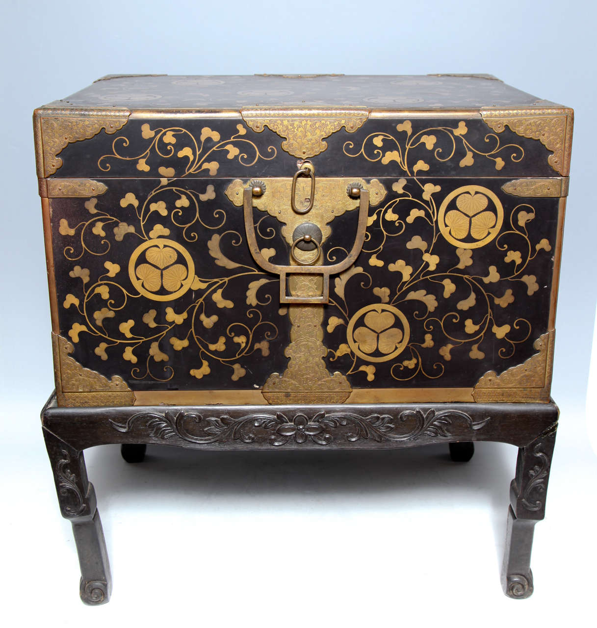 A Pair of Japanese Lacquer Traveling Trunks, on English Style Bases at