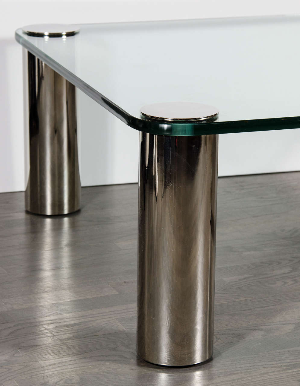 MidCentury Modern Cocktail Table with Cylindrical Brushed Nickel Legs
