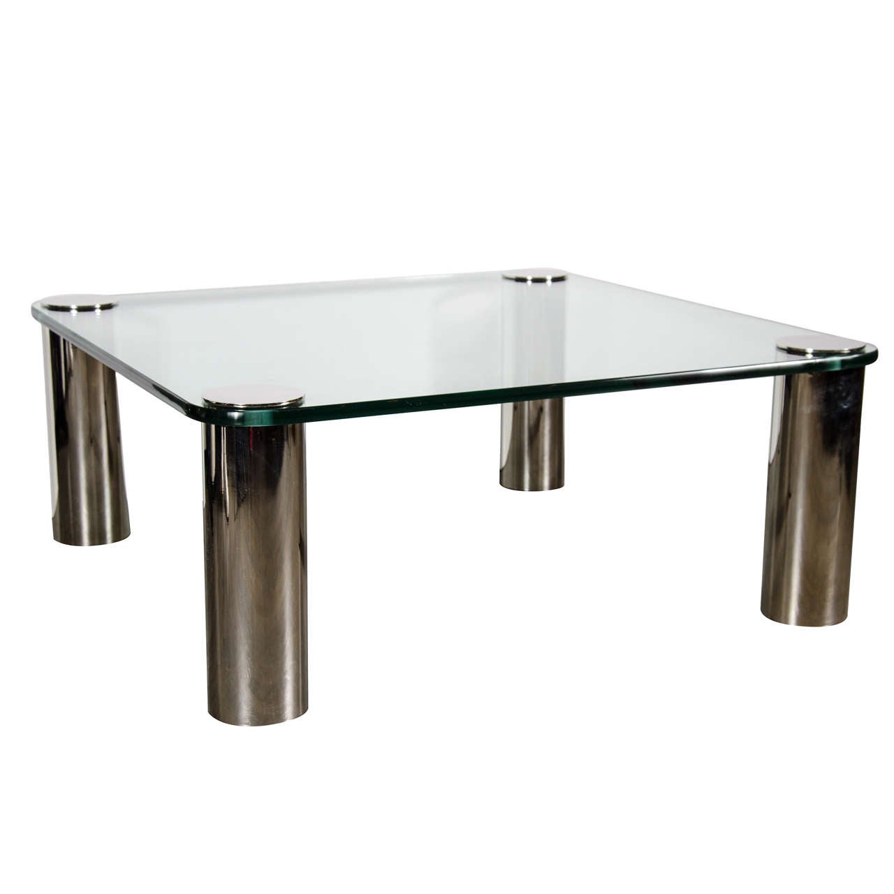 MidCentury Modern Cocktail Table with Cylindrical Brushed Nickel Legs