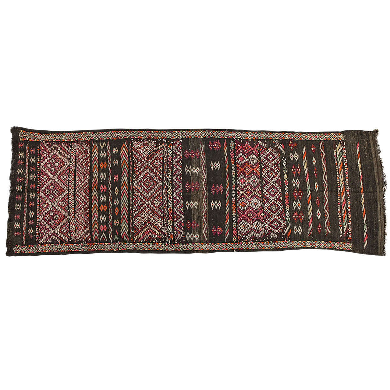 Moroccan Tuareg Vintage Black Runner Rug For Sale at 1stdibs