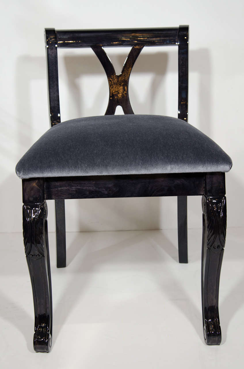 Art Deco Vanity Stool in Ebonized Walnut and Mohair For Sale at 1stdibs