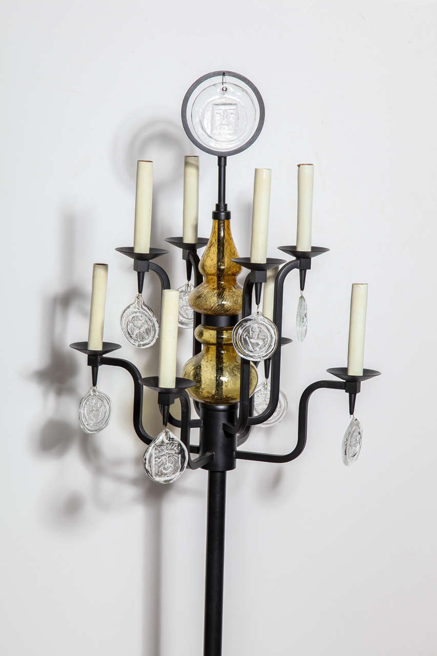 Erik Hoglund EightArm Black Iron and Glass Candelabra Floor Lamp For