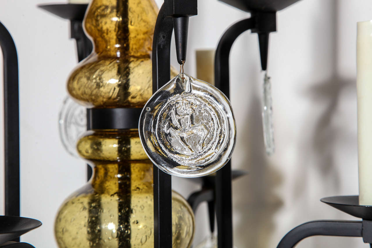 Erik Hoglund EightArm Black Iron and Glass Candelabra Floor Lamp For