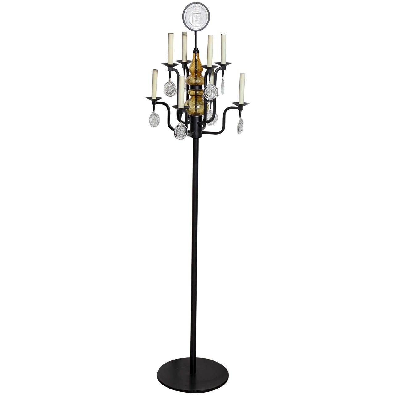 Erik Hoglund EightArm Black Iron and Glass Candelabra Floor Lamp For