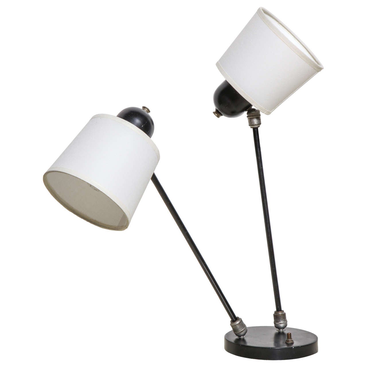 1940's David Wurster Articulating Two Head Black Desk Lamp with White