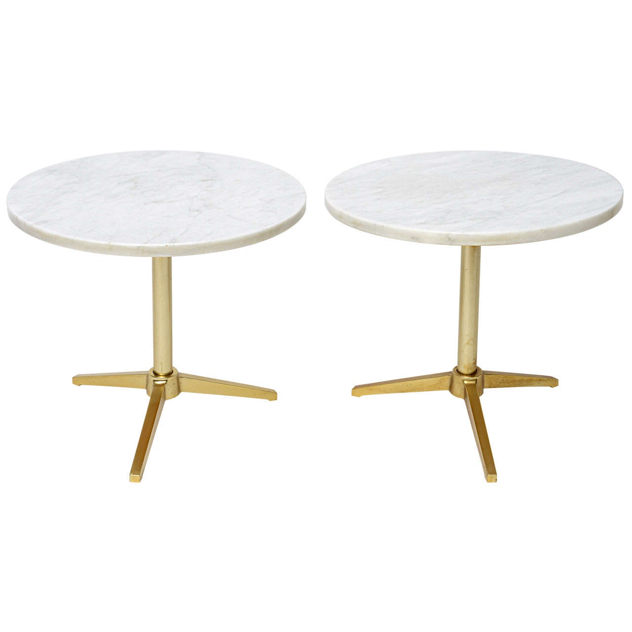1960s Stellar Italian Marble Top Brass Base Side Tables at 1stDibs