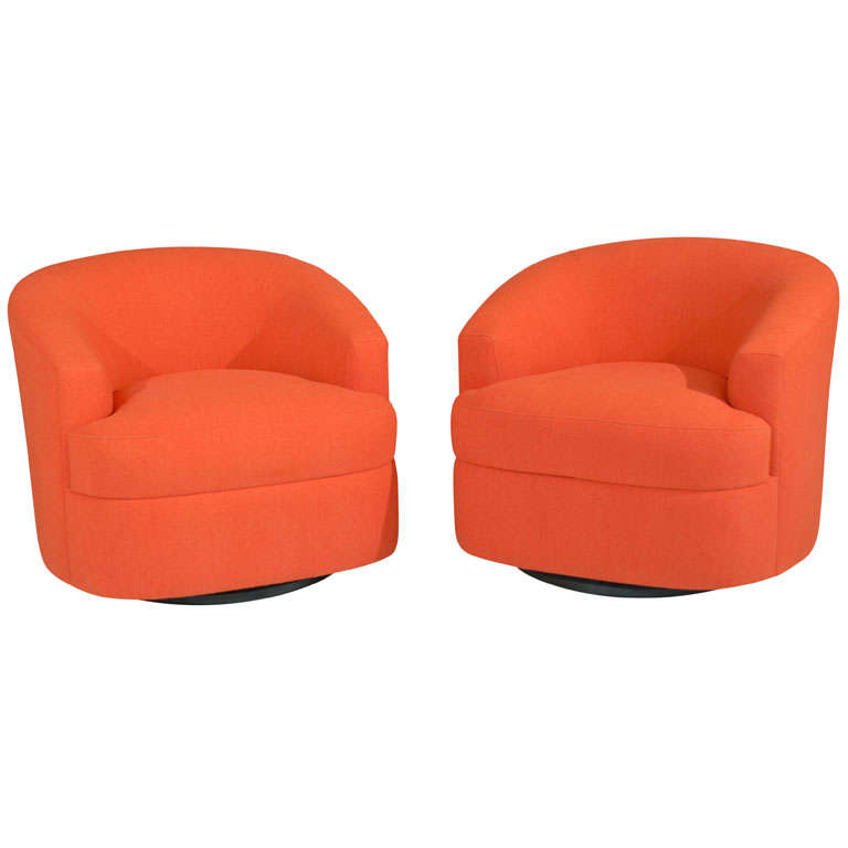 Pair of Orange Swivel Chairs at 1stdibs