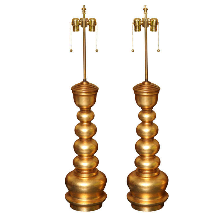 Tall James Mont Gold Leaf Table Lamps at 1stDibs