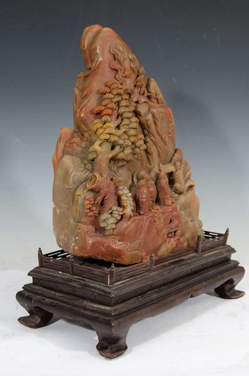 20th Century Chinese Soapstone Carving of a Buddhist Mountain Scene at