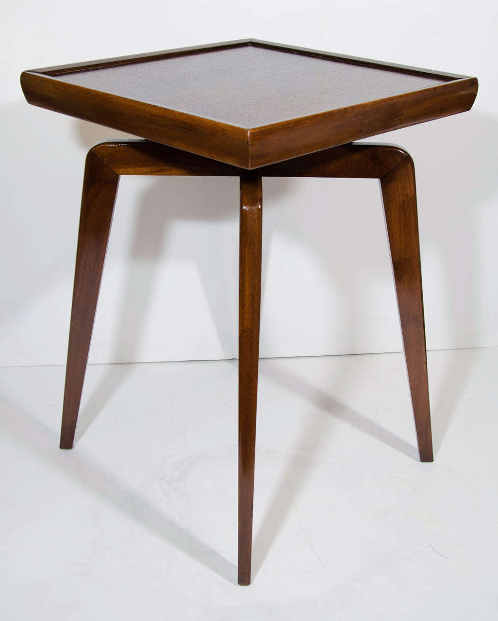 Pair of Mid Century Modern Walnut Wood Side Tables with Spider Leg