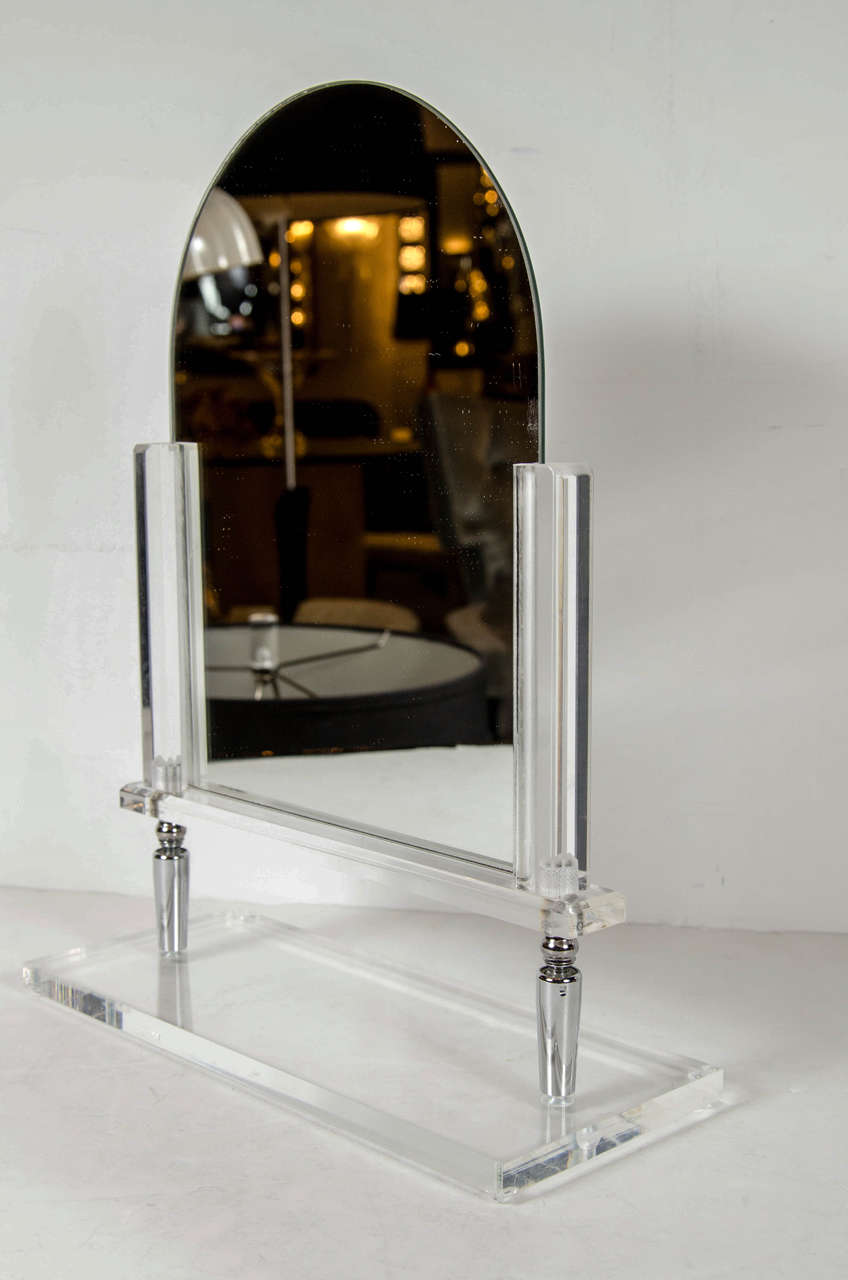 Ultra Chic MidCentury Modernist Lucite and Chrome Vanity Mirror at 1stDibs