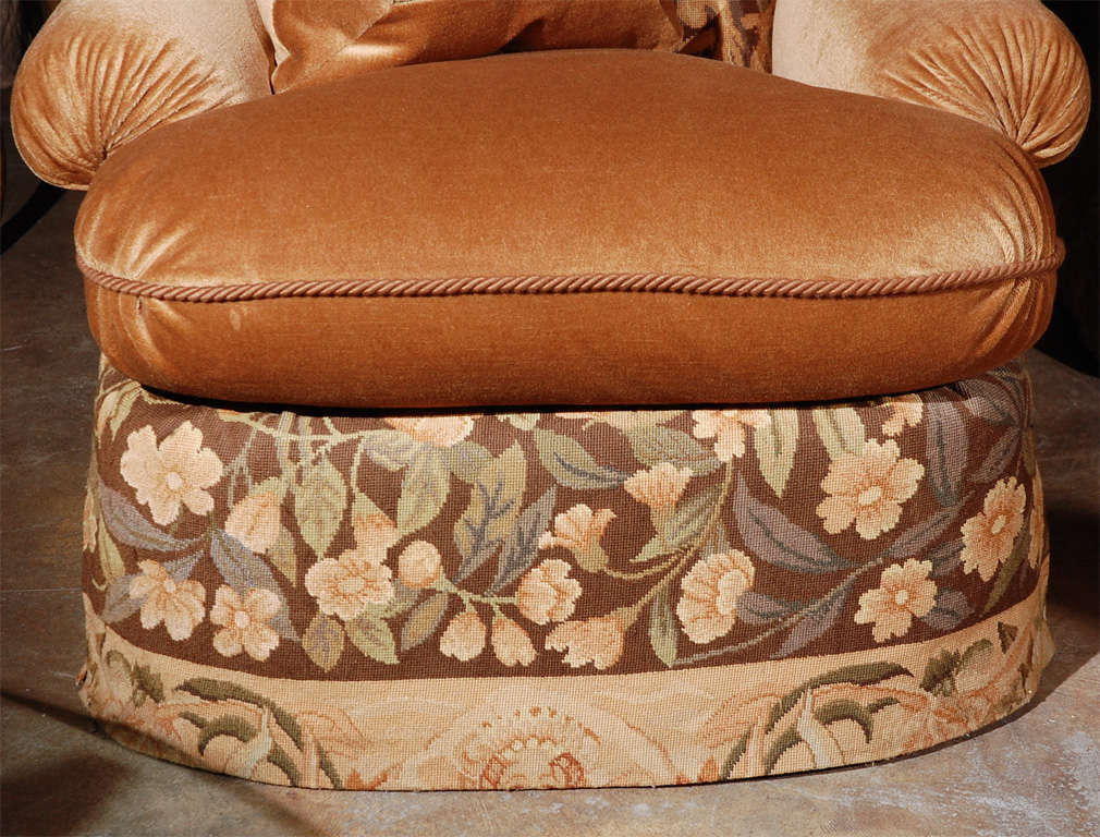 Antique Aubusson Rug Upholstered Lounge Chair For Sale at 1stDibs