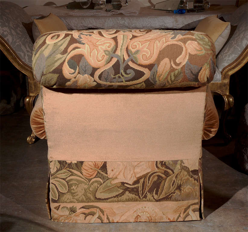 Antique Aubusson Rug Upholstered Lounge Chair For Sale at 1stDibs