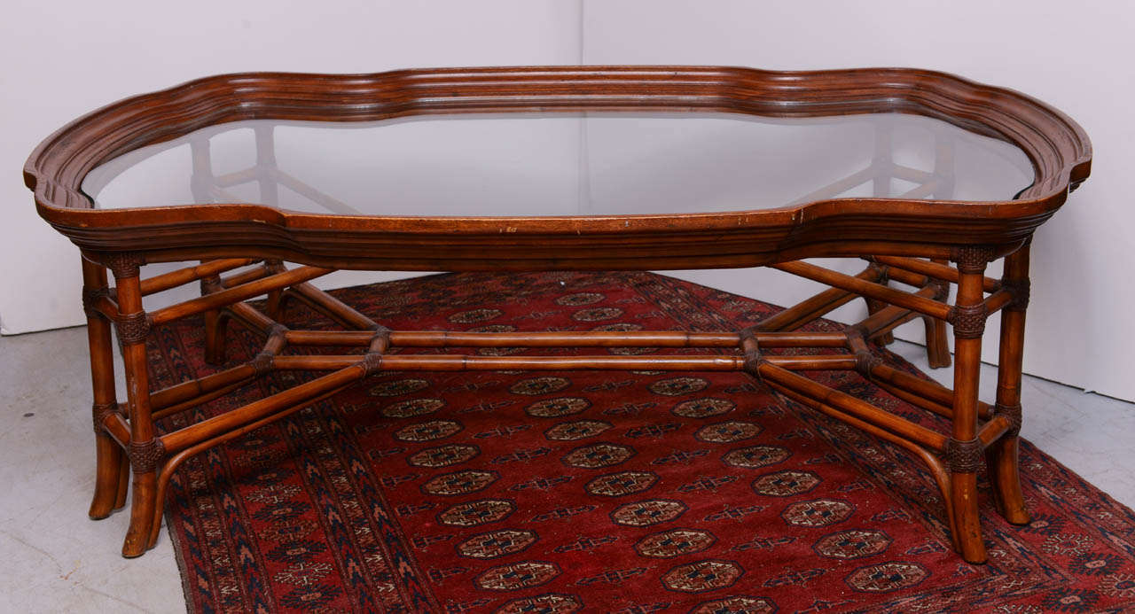 Large Faux Bamboo Coffee Table with Glass Top at 1stDibs