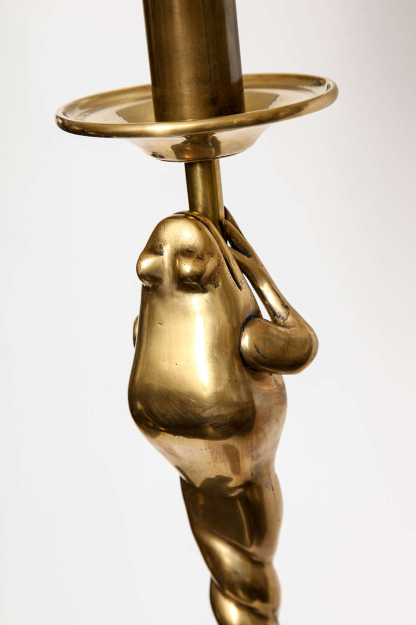 1940s Art Moderne Brass Floor Lamp with Stylized Frog For Sale at 1stdibs