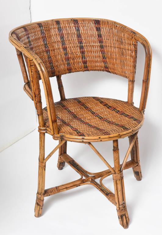 Pair of Vintage French Rattan "Tub" Chairs at 1stdibs