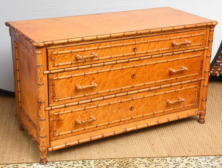 Large Birds Eye Maple Faux Bamboo Dresser at 1stDibs