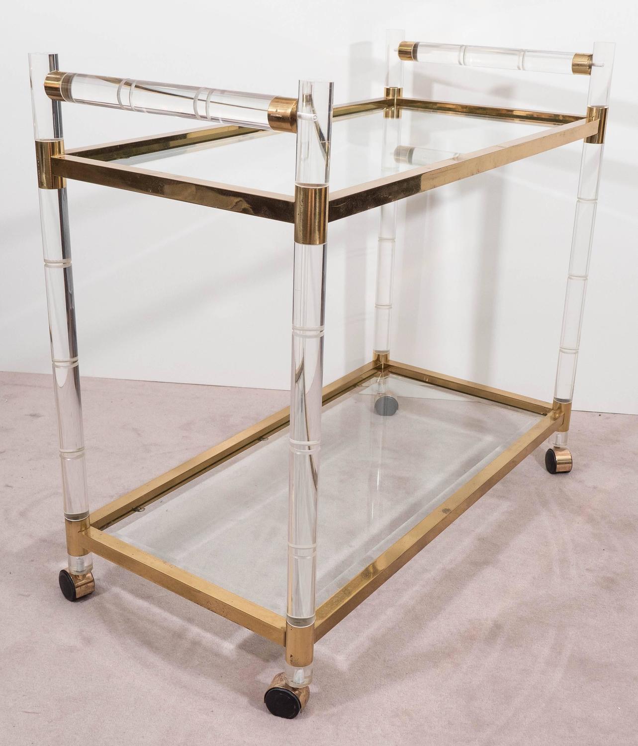 Charles Hollis Jones Faux Bamboo Bar Cart in Lucite and Brass at 1stdibs