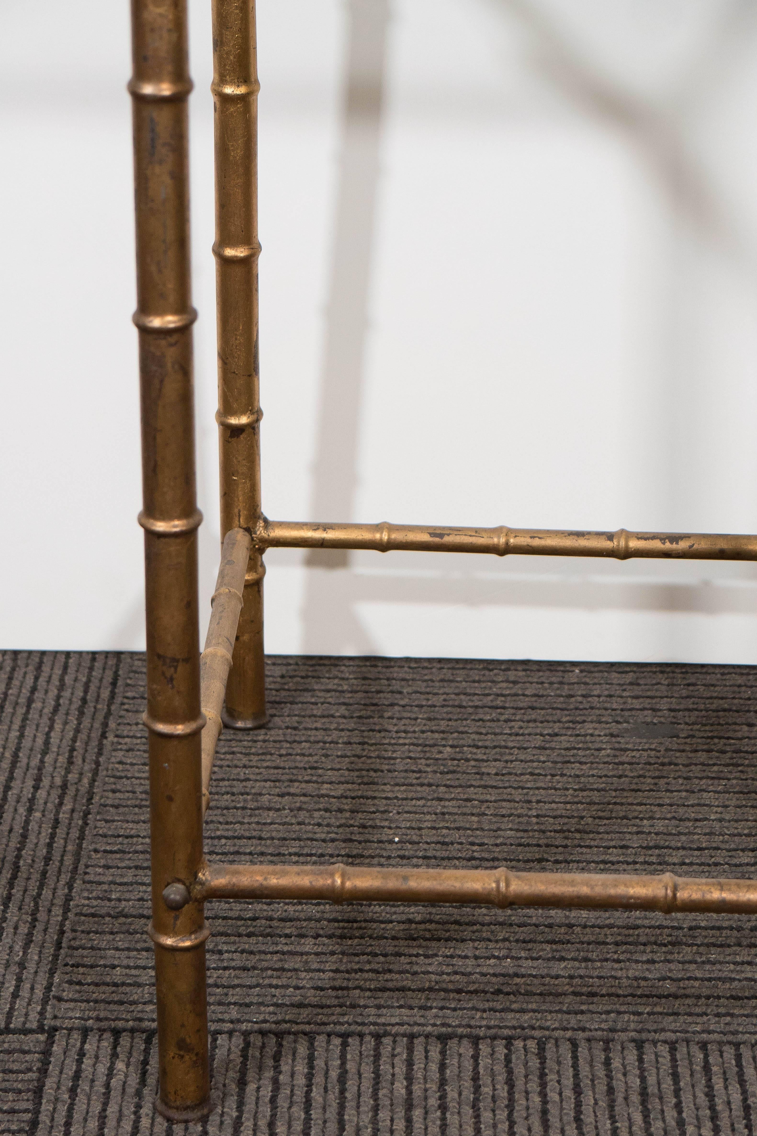 Midcentury Gold Leaf Bamboo Motif Side Table with Glass Top by LaBarge