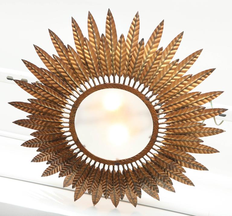 French Bronze Starburst Flush Mount Light Fixture For Sale at 1stDibs