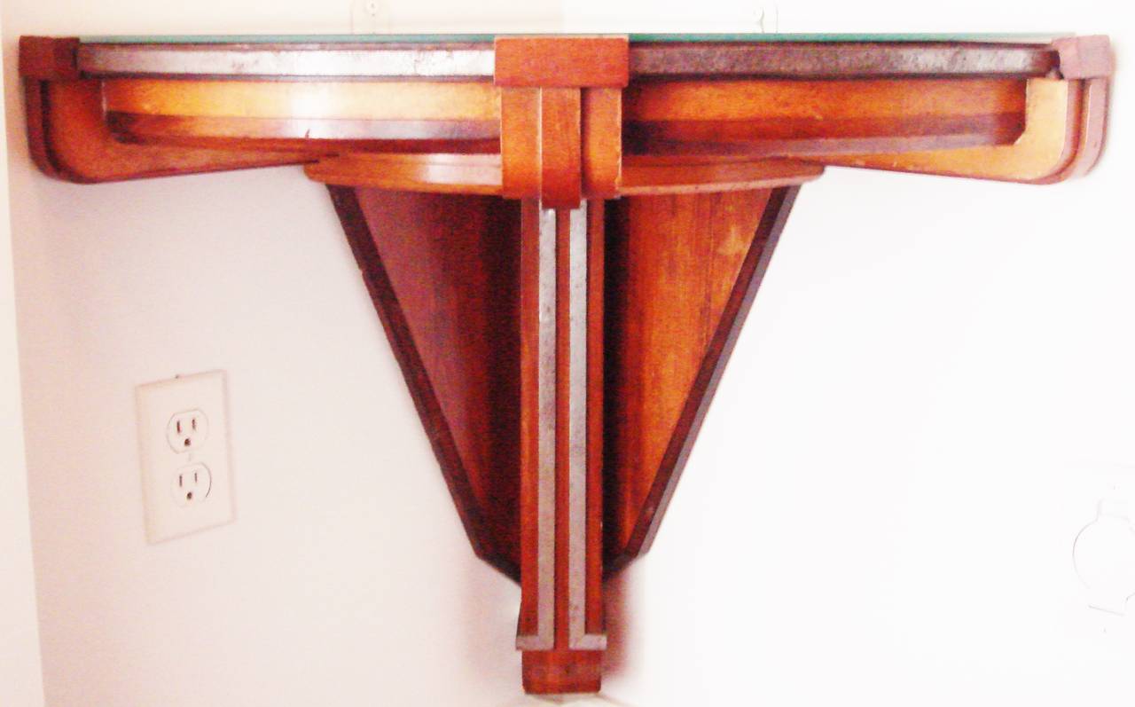American Art Deco Polychrome Wood and Chrome Banded Wall Mounted Corner